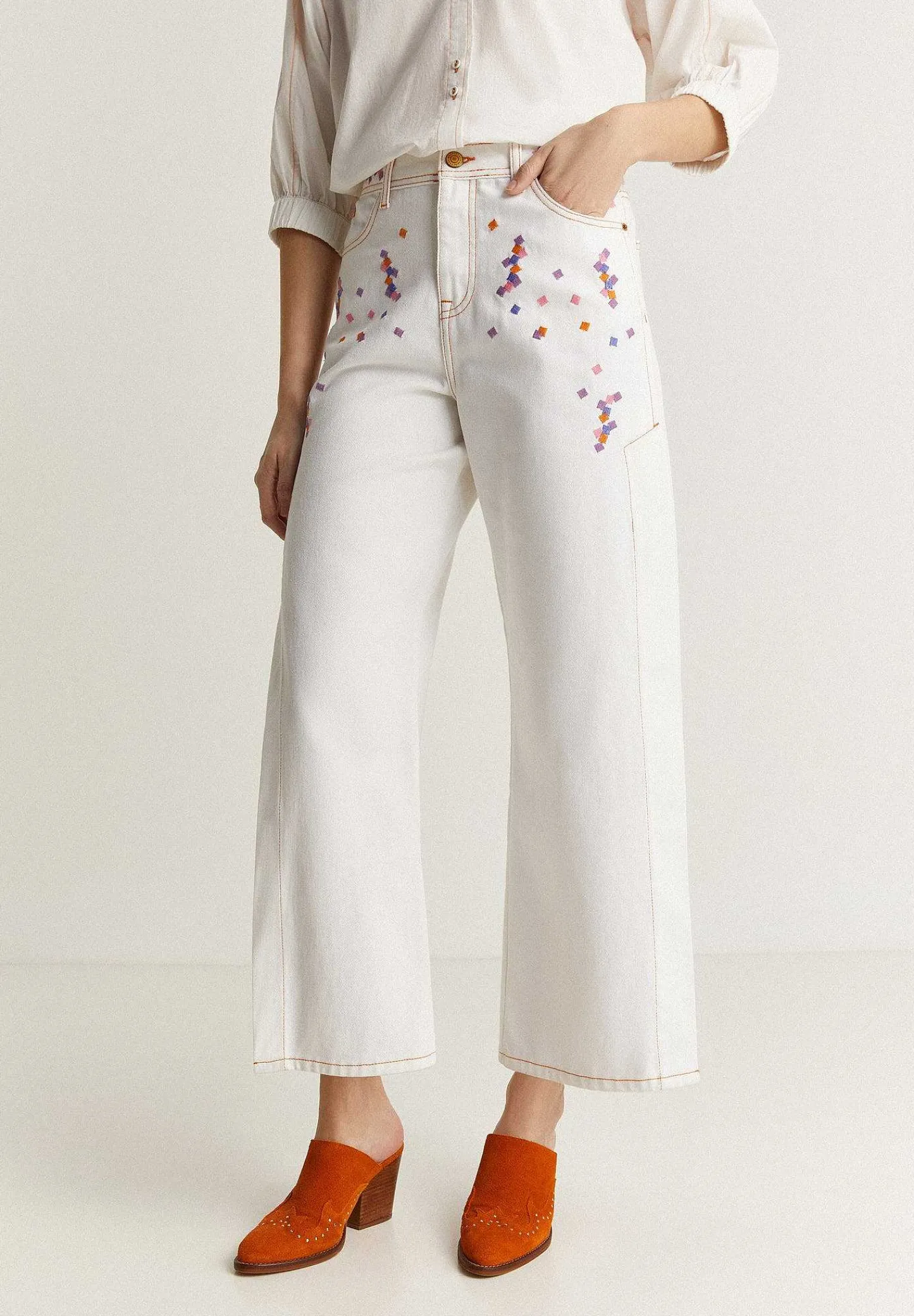 Cheap Scalpers Jeans Culotte Detalles Bordados